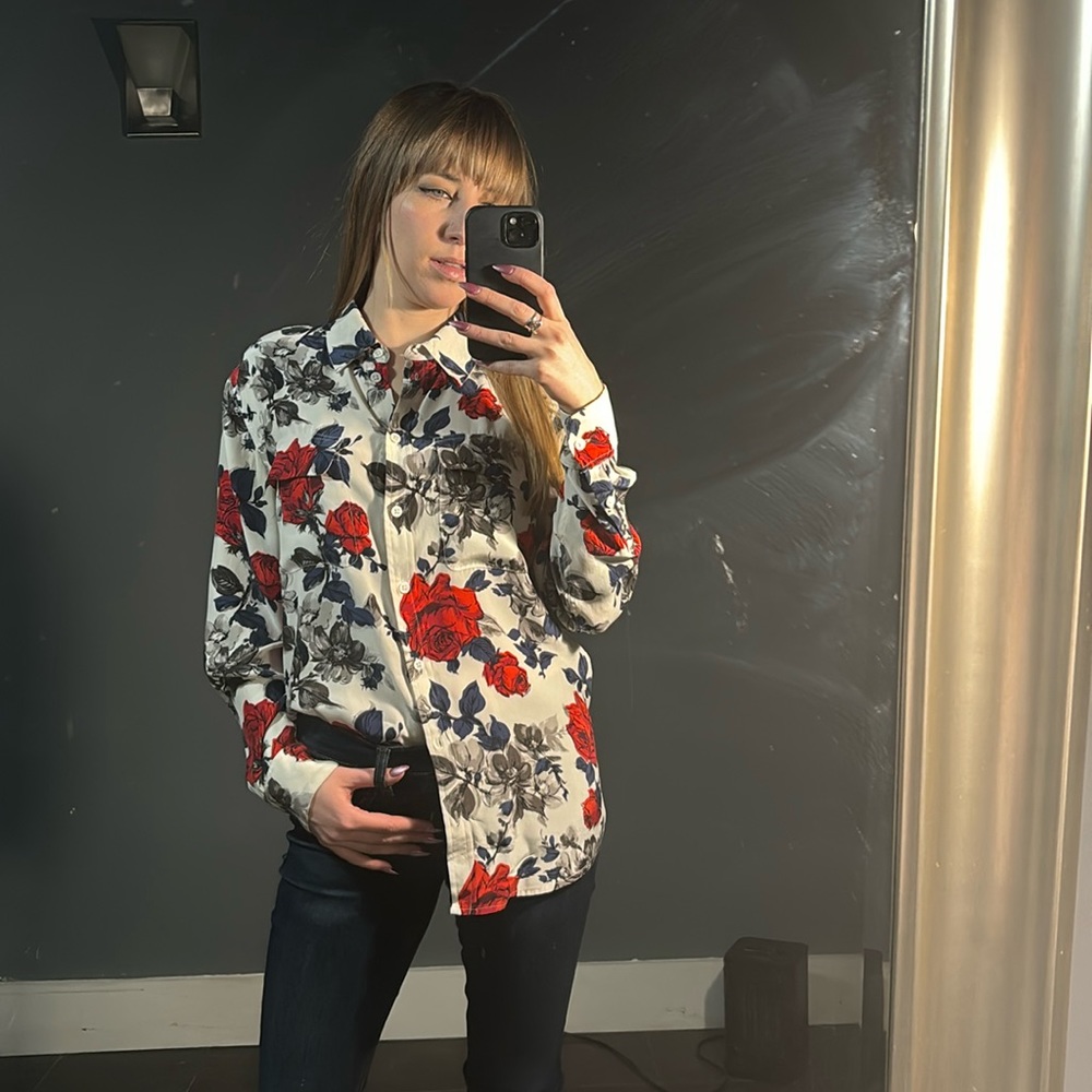 Equipment washed silk floral shirt